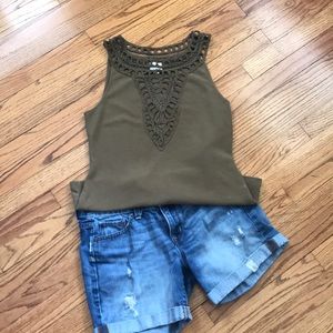 Anthropologie lattice work tank, olive green